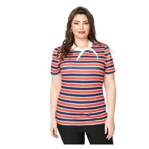 Unique Vintage Short Sleeve Tie Neck Sweetie Knit Top Striped RetroSz 1X #26